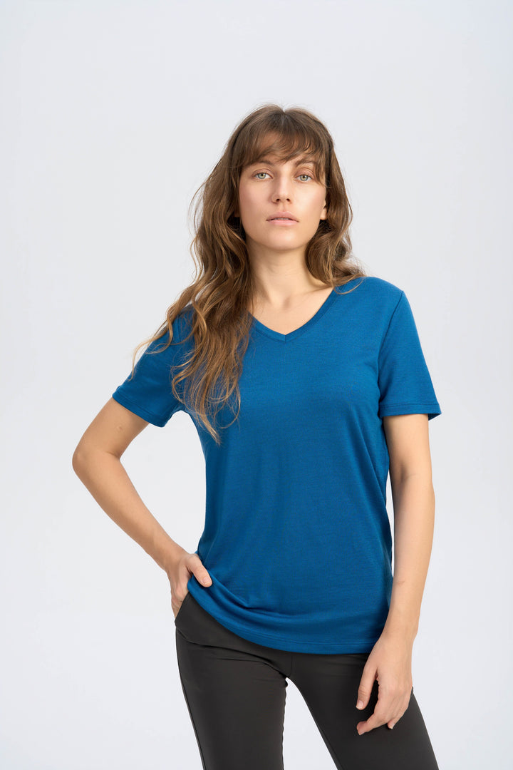 Damen Merino 170 g V-Ausschnitt T-Shirt