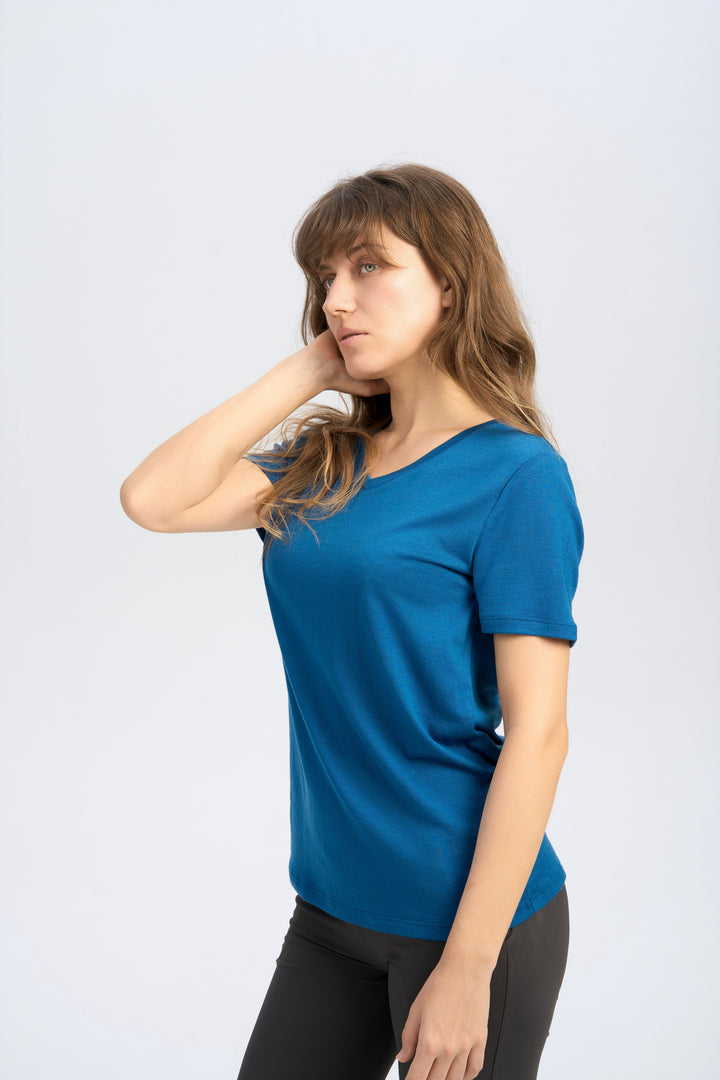 Damen Merino 170 g V-Ausschnitt T-Shirt