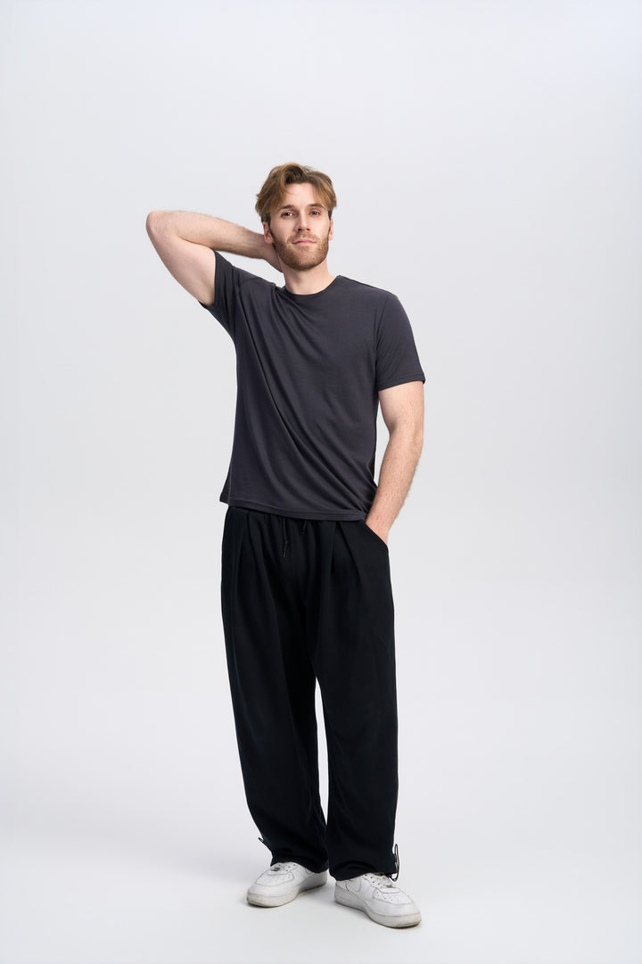 T-Shirt für Herren, 100 % Merinowolle, Schwarz