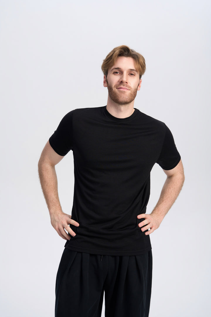 Camiseta Hombre 100% Lana Merino Negra - MT01 