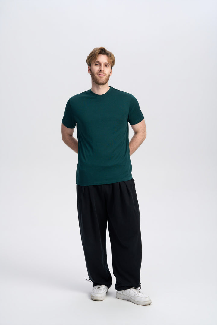 T-Shirt für Herren, 100 % Merinowolle, Schwarz