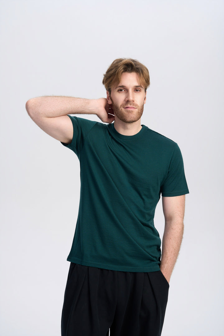 T-Shirt für Herren, 100 % Merinowolle, Schwarz