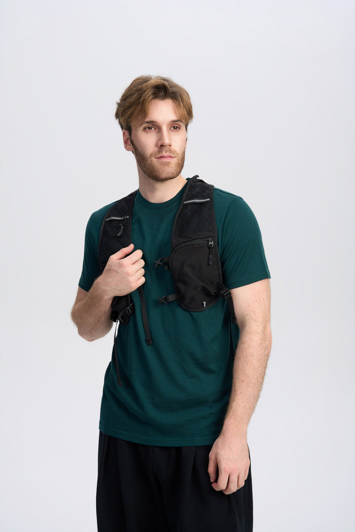 T-Shirt für Herren, 100 % Merinowolle, Schwarz