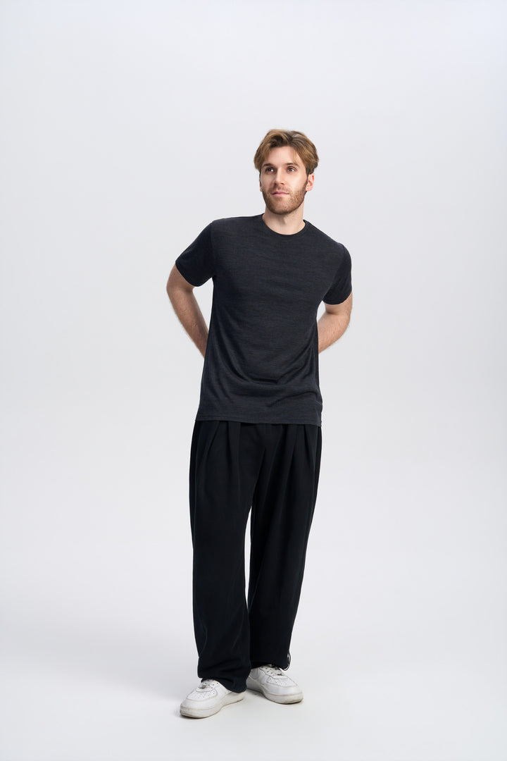 Camiseta Hombre 100% Lana Merino Negra - MT01 