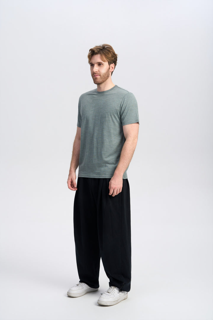 T-Shirt für Herren, 100 % Merinowolle, Schwarz