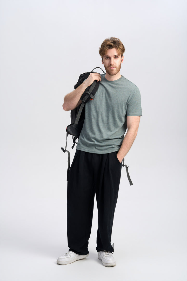 T-Shirt für Herren, 100 % Merinowolle, Schwarz
