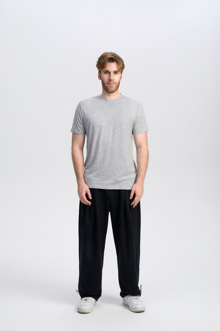 T-Shirt für Herren, 100 % Merinowolle, Schwarz