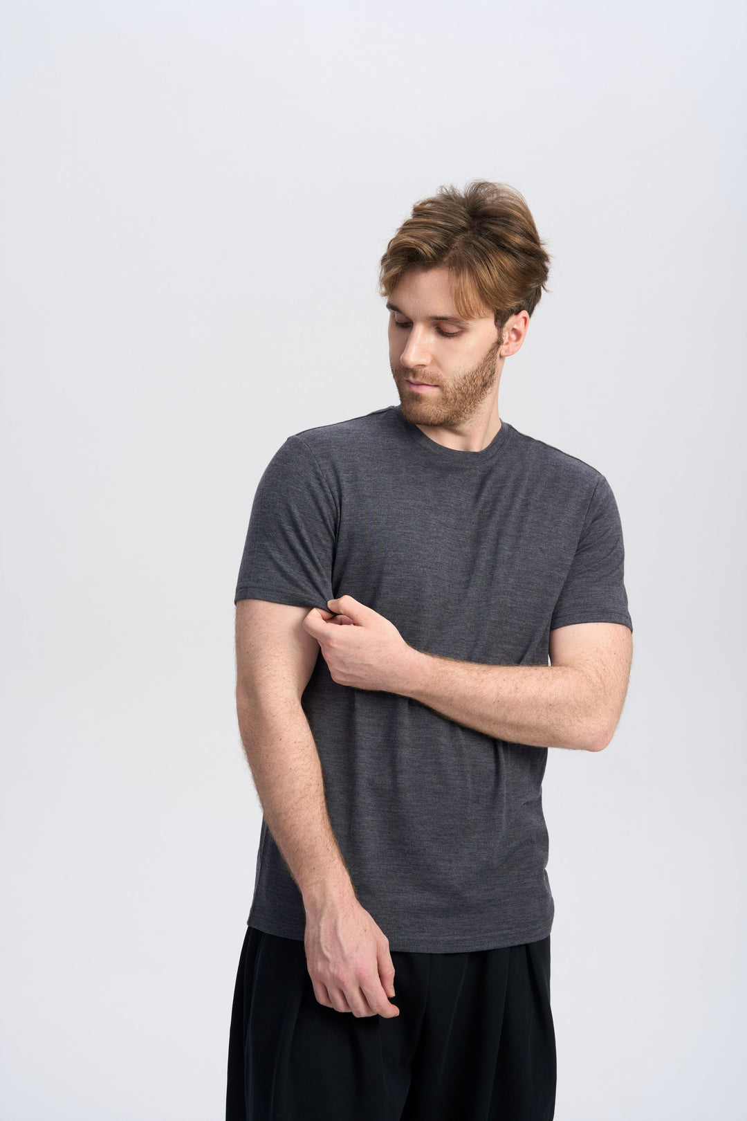T-Shirt für Herren, 100 % Merinowolle, Schwarz