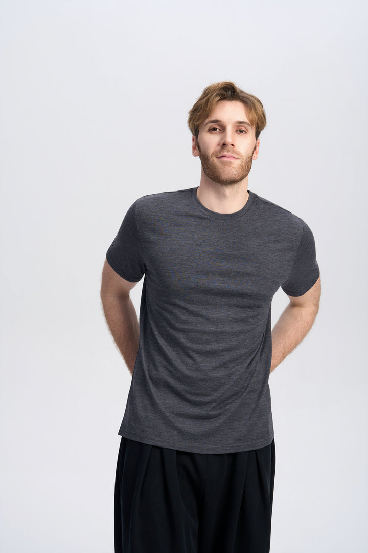 T-Shirt für Herren, 100 % Merinowolle, Schwarz