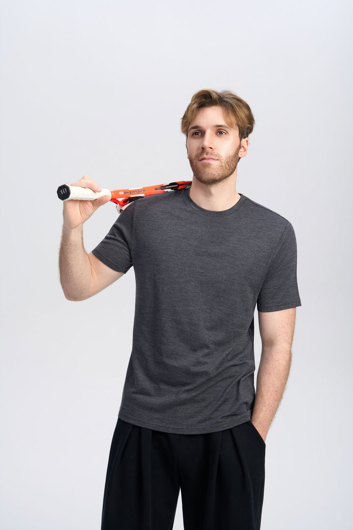 T-Shirt für Herren, 100 % Merinowolle, Schwarz