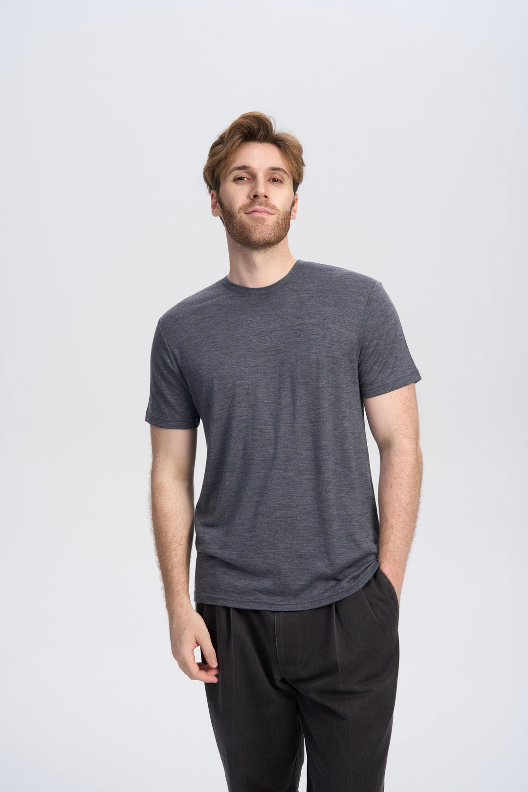 Camiseta de Lana Merino 150g con Cuello Redondo para Hombre