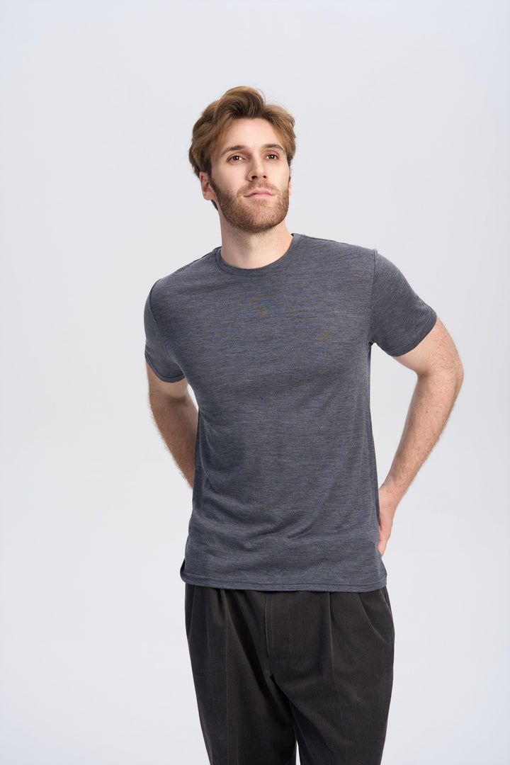 Camiseta de Lana Merino 150g con Cuello Redondo para Hombre