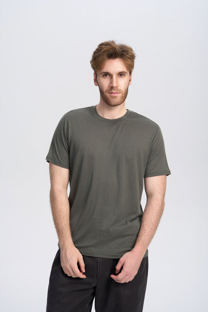 Camiseta de Lana Merino 150g con Cuello Redondo para Hombre