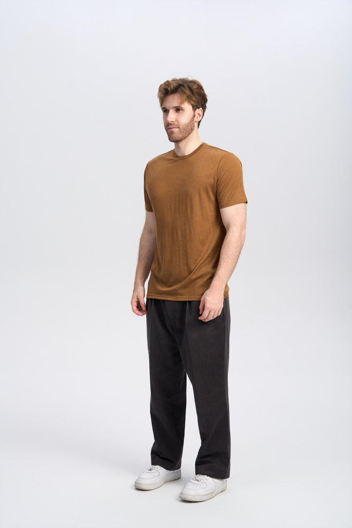 Camiseta de Lana Merino 150g con Cuello Redondo para Hombre