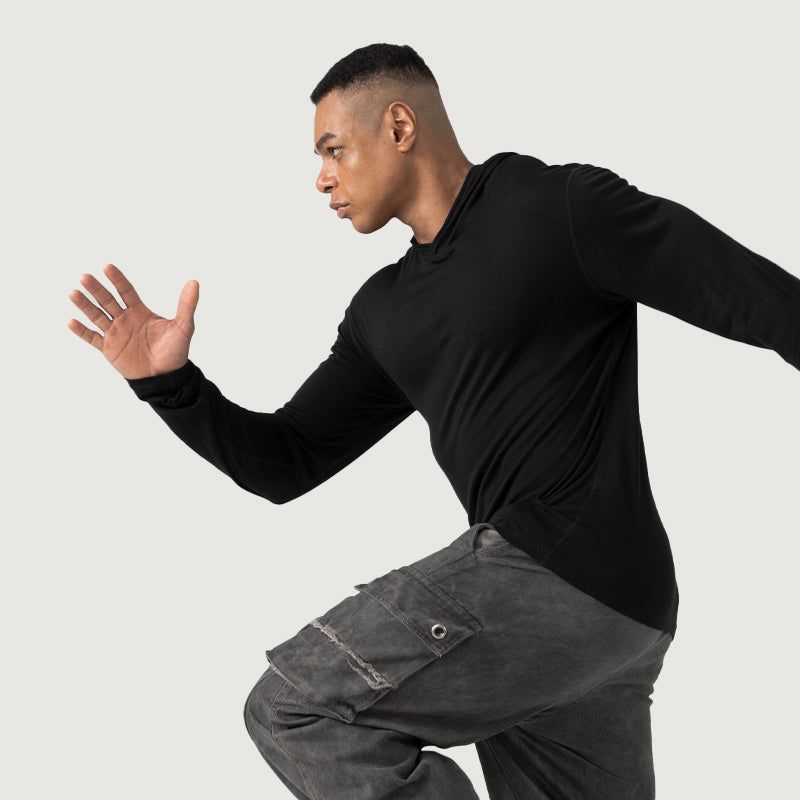 Baselayer für Herren, 100 % Merinowolle, 1/4-Reißverschluss, Schwarz – MT08 