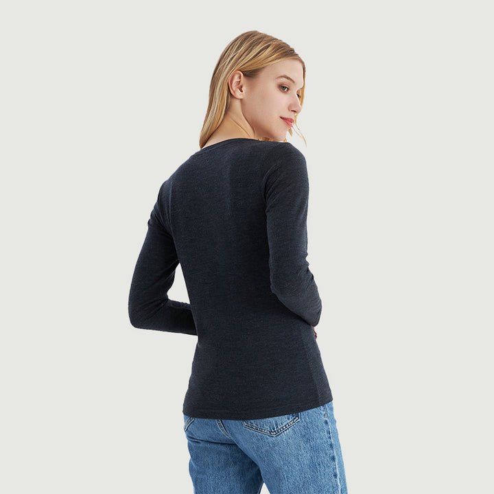 Camiseta Mujer 100% Lana Merino Manga Larga Negro - MT04