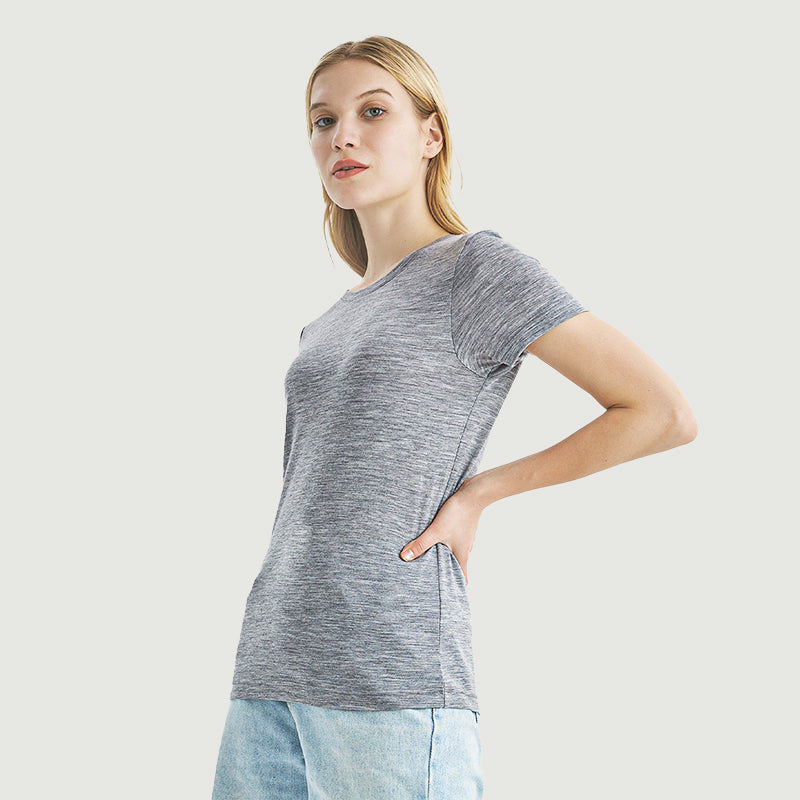 T-Shirt für Damen, 100 % Merinowolle, Schwarz – MT02 