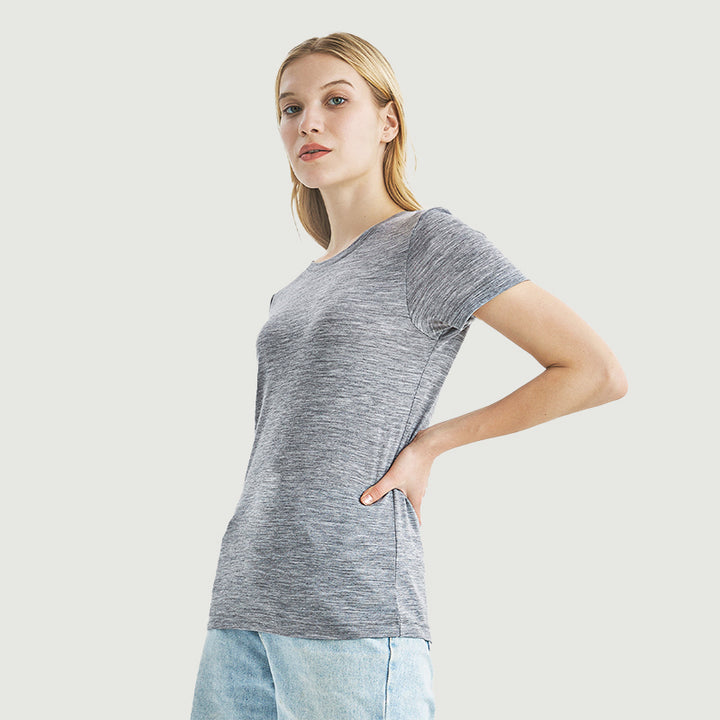 T-Shirt für Damen, 100 % Merinowolle, Schwarz – MT02 