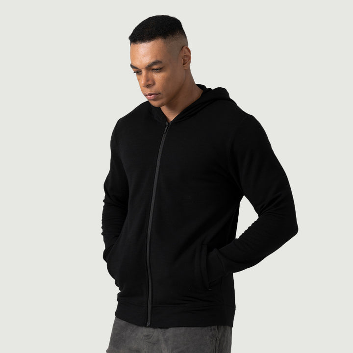 Baselayer für Herren, 100 % Merinowolle, 1/4-Reißverschluss, Schwarz – MT08 