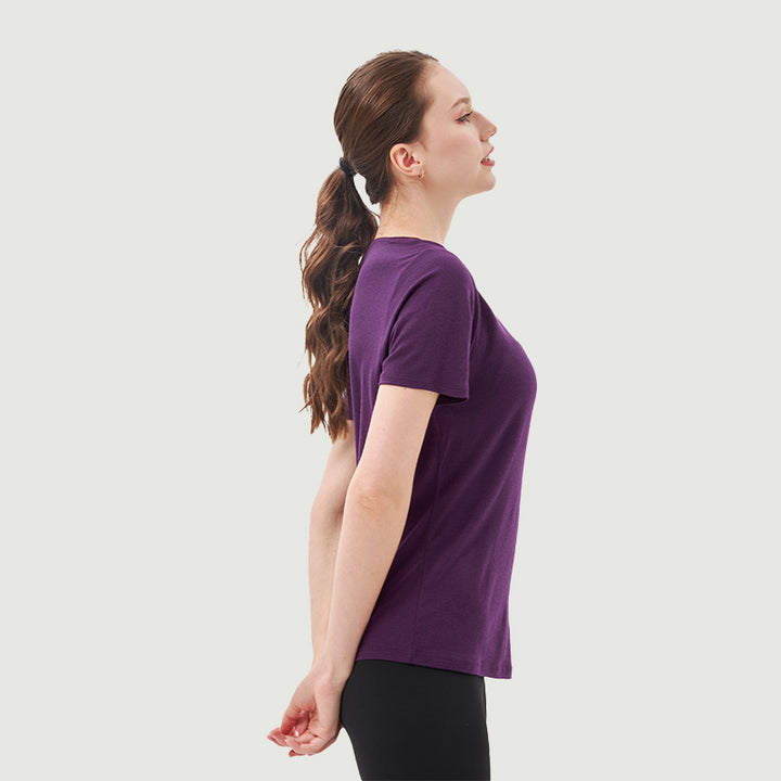 Damen-T-Shirt mit V-Ausschnitt, 100 % Merinowolle, Schwarz – MT10 