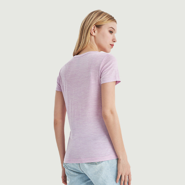 T-Shirt für Damen, 100 % Merinowolle, Schwarz – MT02 