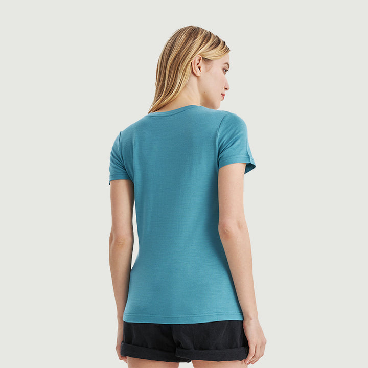 T-Shirt für Damen, 100 % Merinowolle, Schwarz – MT02 