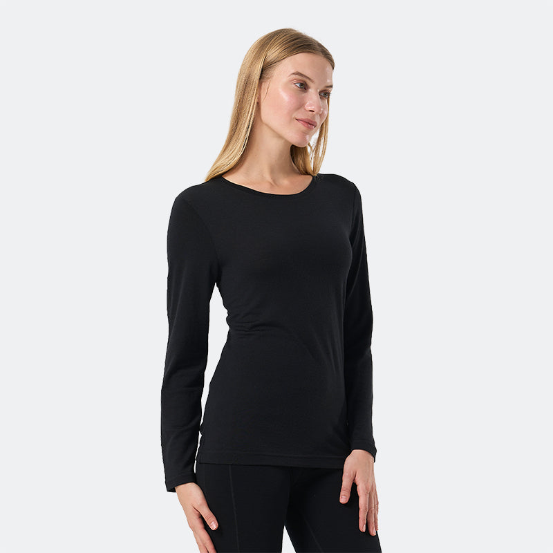 Camiseta Mujer 100% Lana Merino Manga Larga Negro - MT04