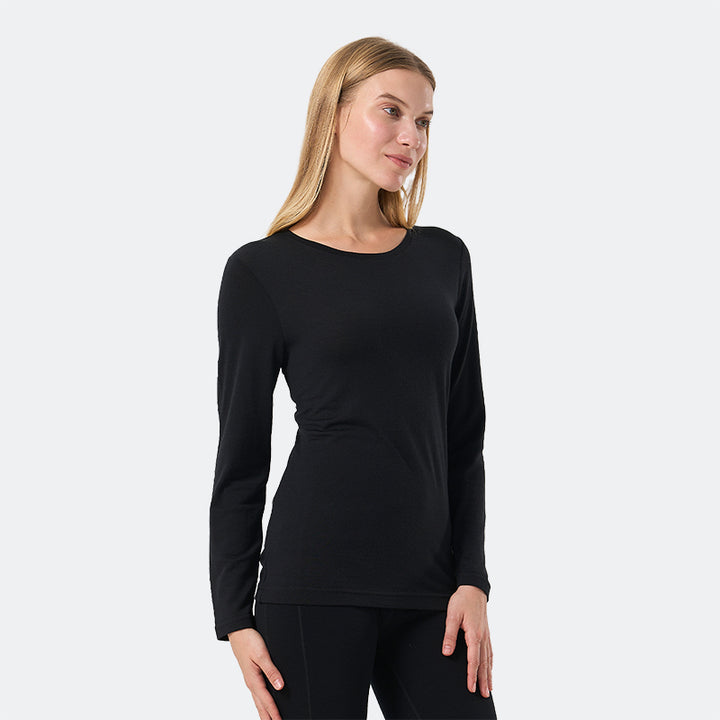 Camiseta Mujer 100% Lana Merino Manga Larga Negro - MT04