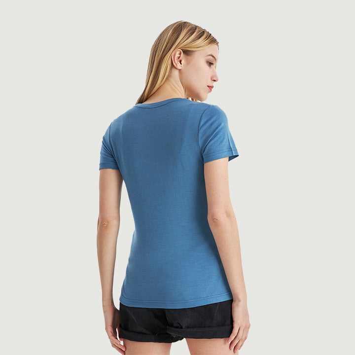 T-Shirt für Damen, 100 % Merinowolle, Schwarz – MT02 