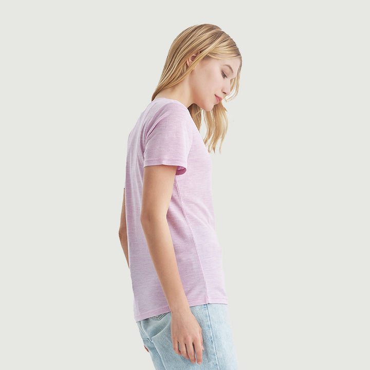 Damen-T-Shirt mit V-Ausschnitt, 100 % Merinowolle, Schwarz – MT10 