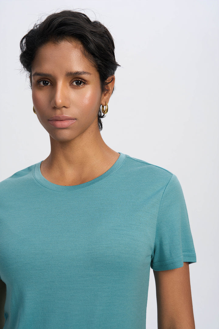 Camiseta de lana merino 170g para mujer de cuello redondo