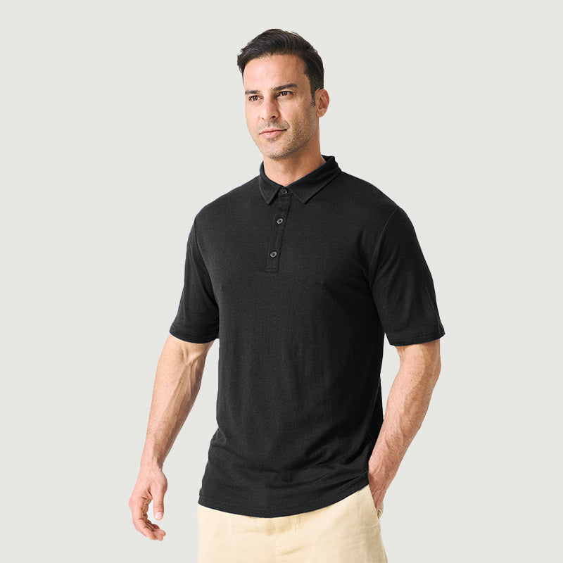 Poloshirts für Herren aus 100 % Merinowolle, Schwarz – MT24 