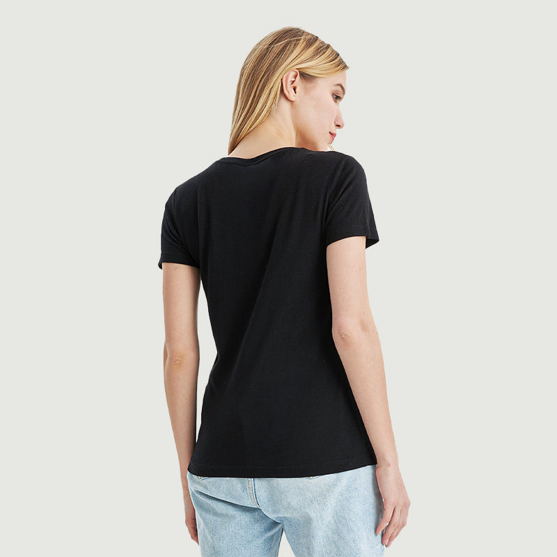 T-Shirt für Damen, 100 % Merinowolle, Schwarz – MT02 