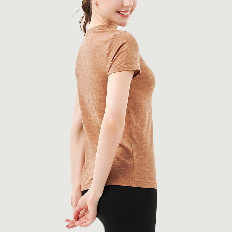 T-Shirt für Damen, 100 % Merinowolle, Schwarz – MT02 