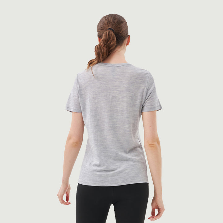 Damen-T-Shirt mit V-Ausschnitt, 100 % Merinowolle, Schwarz – MT10 