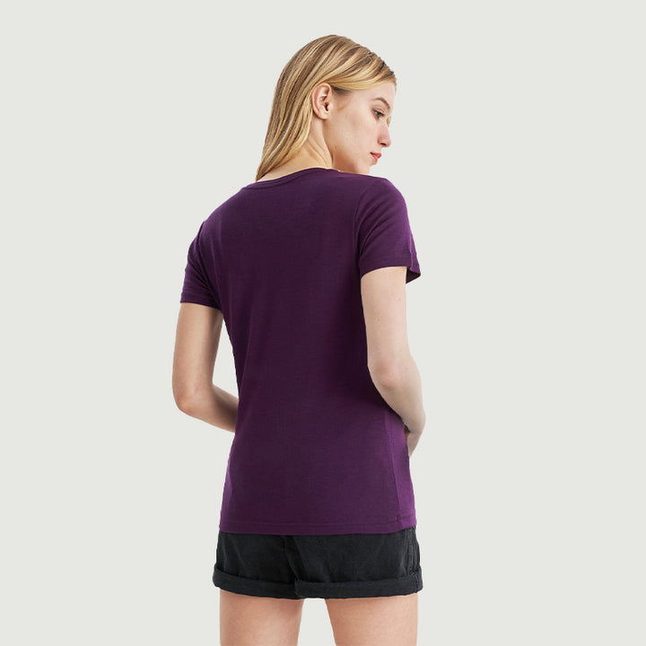 T-Shirt für Damen, 100 % Merinowolle, Schwarz – MT02 
