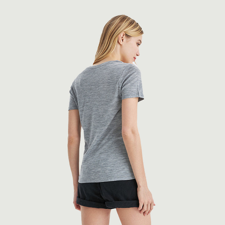 Damen-T-Shirt mit V-Ausschnitt, 100 % Merinowolle, Schwarz – MT10 