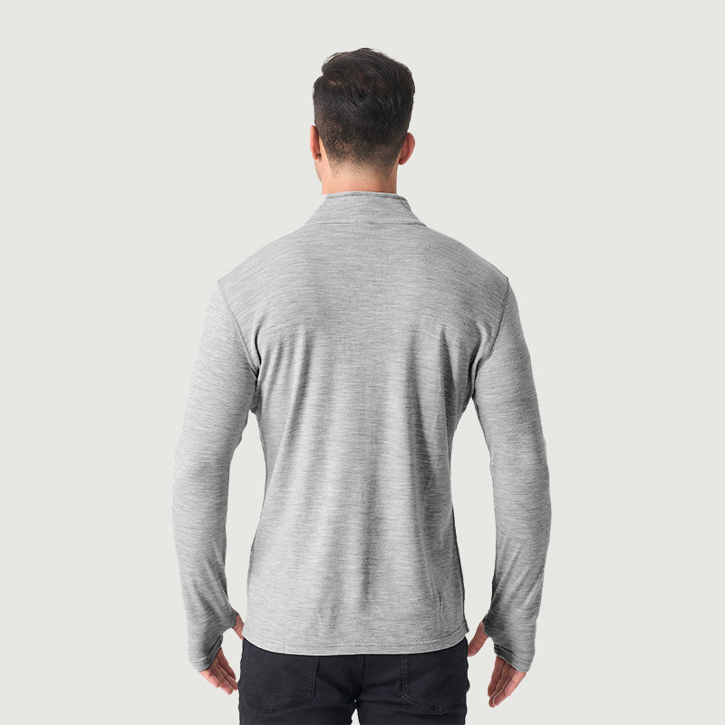 Camiseta interior 100% lana merina para hombre con cremallera de 1/4 Negro -MT08 