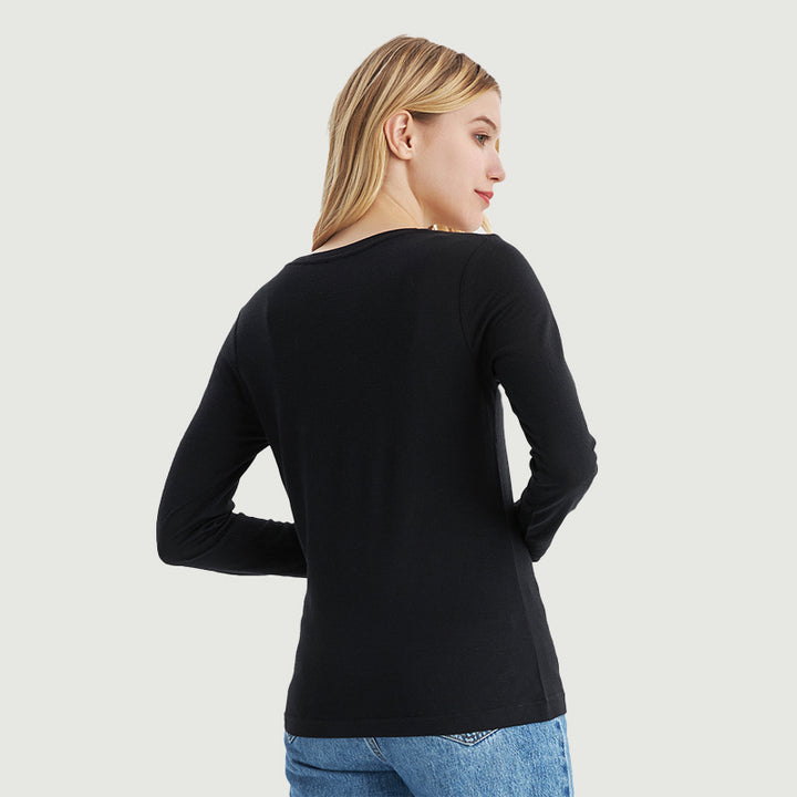 Camiseta Mujer 100% Lana Merino Manga Larga Negro - MT04