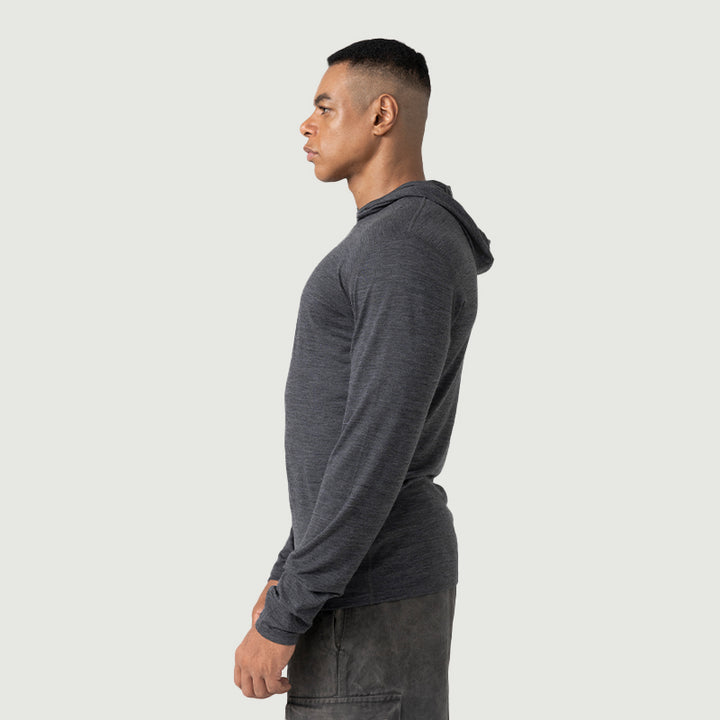 Baselayer für Herren, 100 % Merinowolle, 1/4-Reißverschluss, Schwarz – MT08 