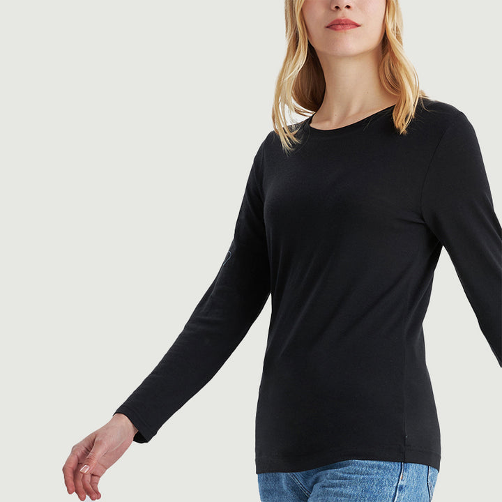 Camiseta Mujer 100% Lana Merino Manga Larga Negro - MT04