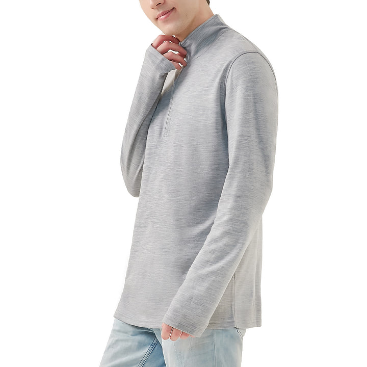 Men’s 100% Merino Wool Base Layer Quarter Zip Pullover Grey - MT08