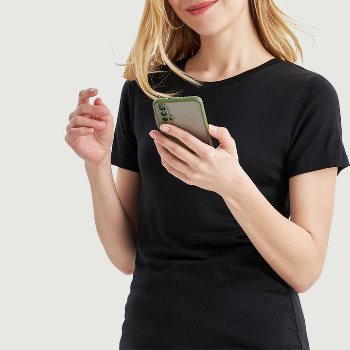 T-Shirt für Damen, 100 % Merinowolle, Schwarz – MT02 