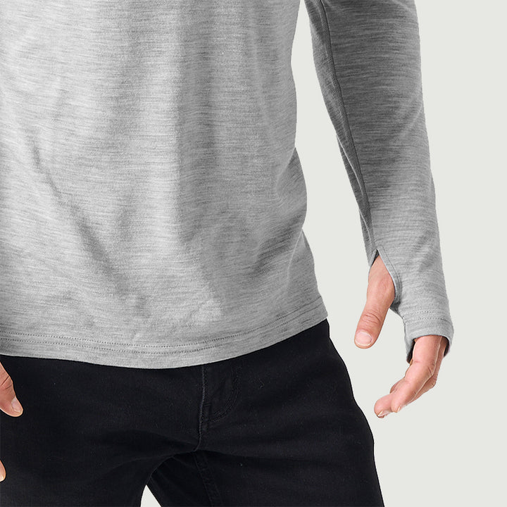 Camiseta interior 100% lana merina para hombre con cremallera de 1/4 Negro -MT08 