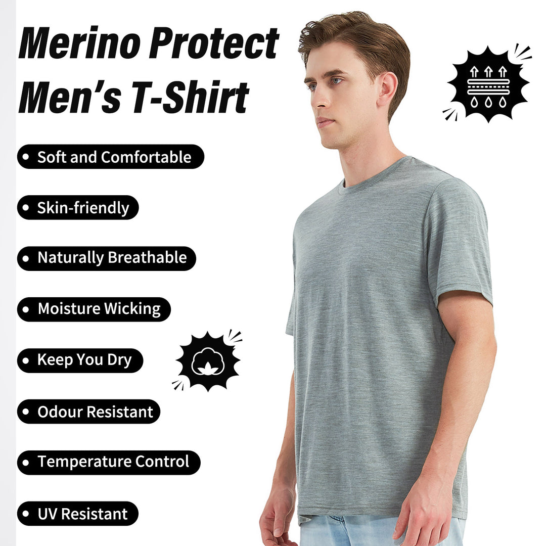 T-Shirt für Herren, 100 % Merinowolle, Grau – MT01