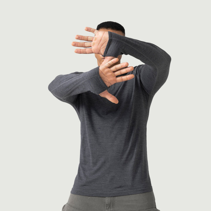 Baselayer für Herren, 100 % Merinowolle, 1/4-Reißverschluss, Schwarz – MT08 