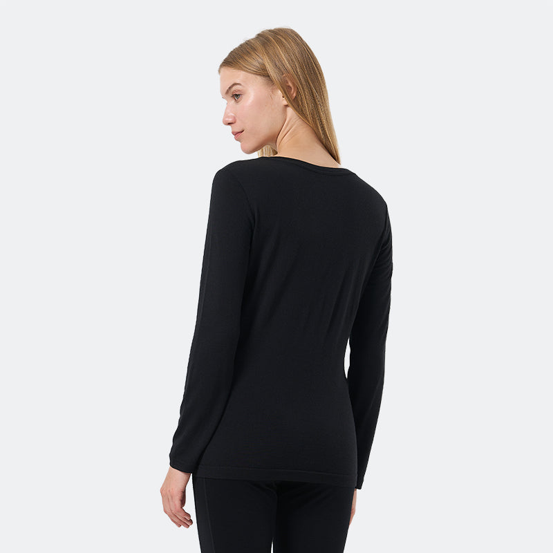 Camiseta Mujer 100% Lana Merino Manga Larga Negro - MT04