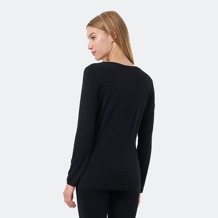 Camiseta Mujer 100% Lana Merino Manga Larga Negro - MT04