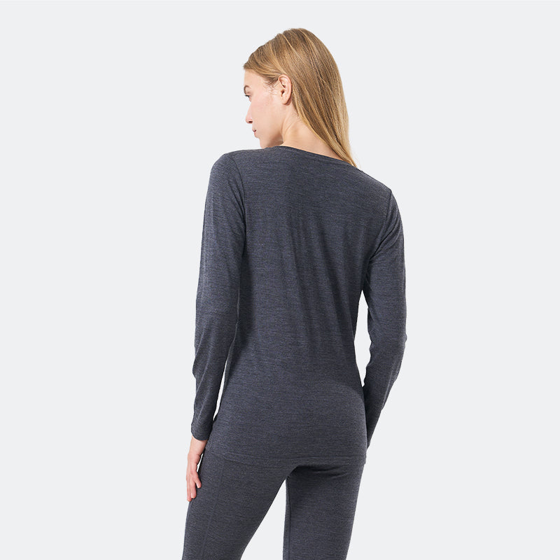 Camiseta Mujer 100% Lana Merino Manga Larga Negro - MT04