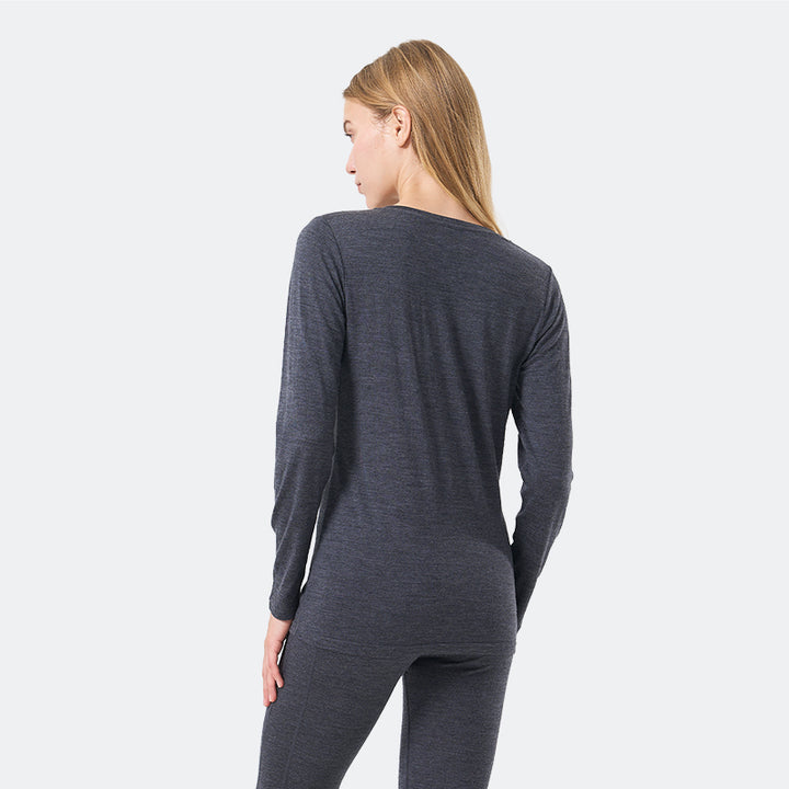 Camiseta Mujer 100% Lana Merino Manga Larga Negro - MT04